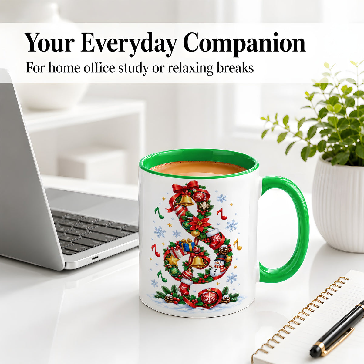 #pl[11oz|Green] Christmas Music Treble Clef Ceramic Mug for Music Lovers