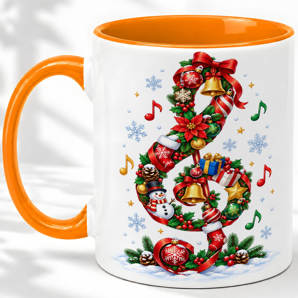 #pl[11oz|Orange] Christmas Music Treble Clef Ceramic Mug for Music Lovers