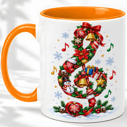 #pl[11oz|Orange] Christmas Music Treble Clef Ceramic Mug for Music Lovers