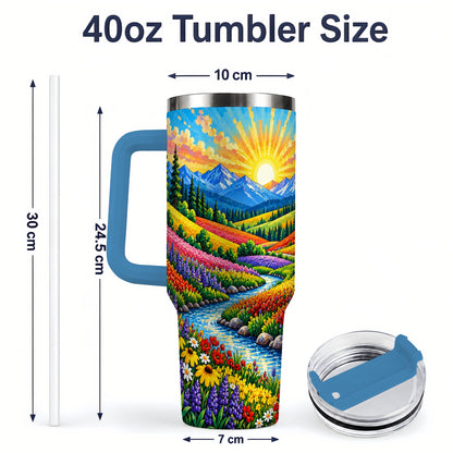 #pl[40oz|Blue] Mountain Wildflower 40oz Tumbler, Colorful Alpine Meadow Landscape