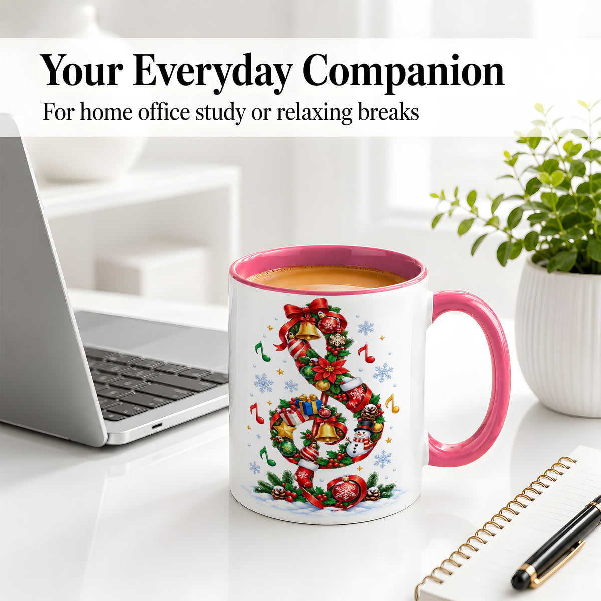 #pl[11oz|Pink] Christmas Music Treble Clef Ceramic Mug for Music Lovers