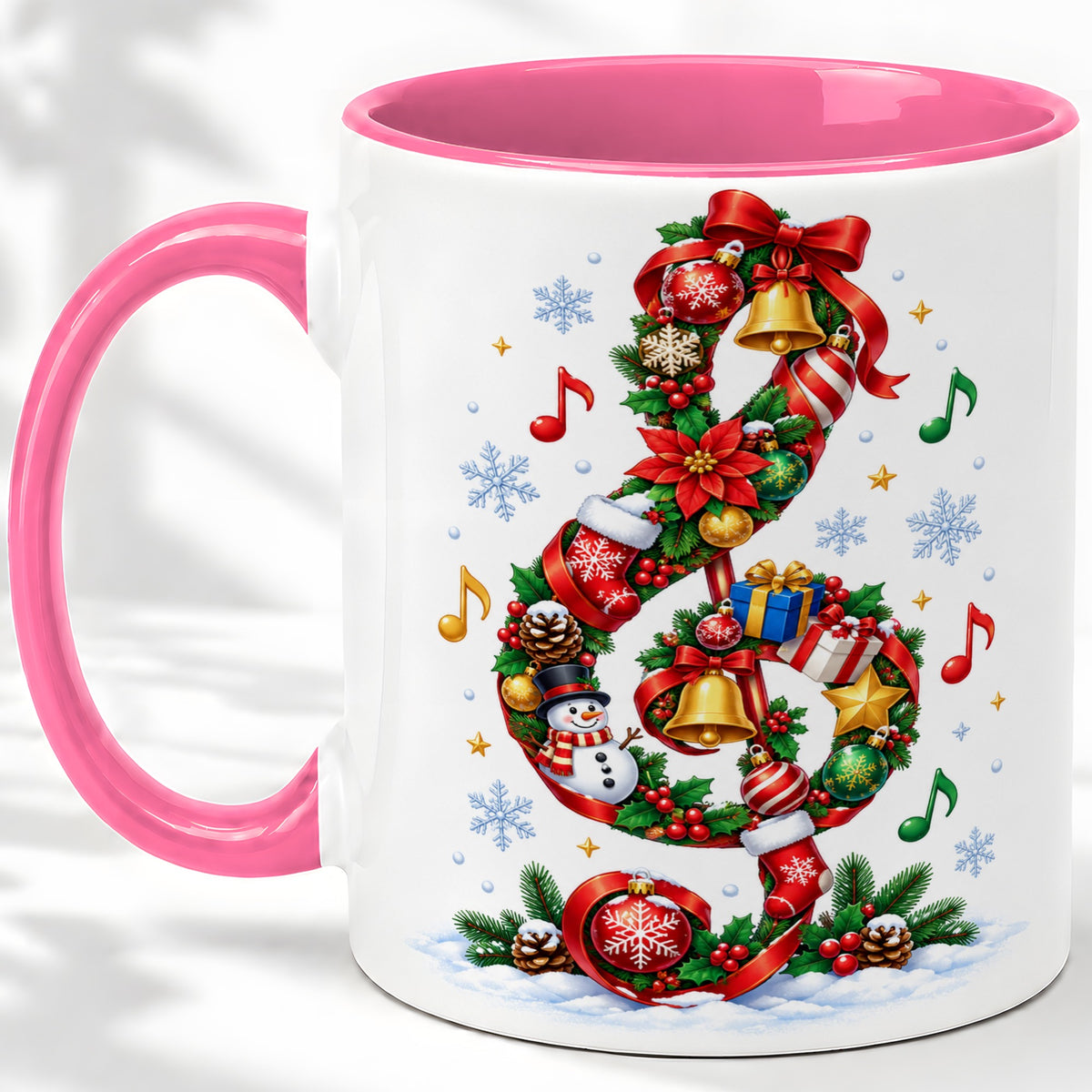 #pl[11oz|Pink] Christmas Music Treble Clef Ceramic Mug for Music Lovers