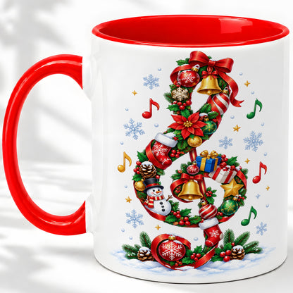 Christmas Music Treble Clef Ceramic Mug for Music Lovers