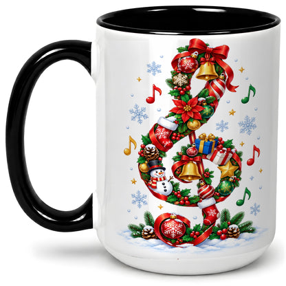 #pl[15oz|Black] Christmas Music Treble Clef Ceramic Mug for Music Lovers