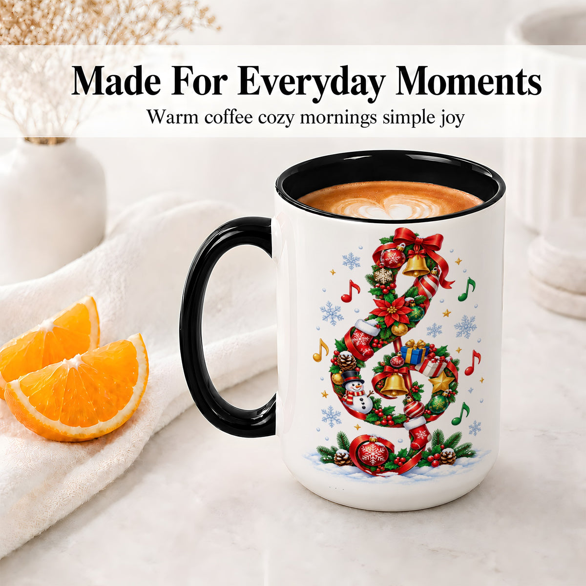 #pl[15oz|Black] Christmas Music Treble Clef Ceramic Mug for Music Lovers