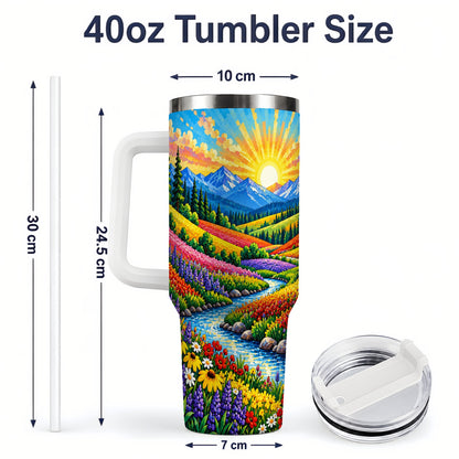 #pl[40oz|White] Mountain Wildflower 40oz Tumbler, Colorful Alpine Meadow Landscape
