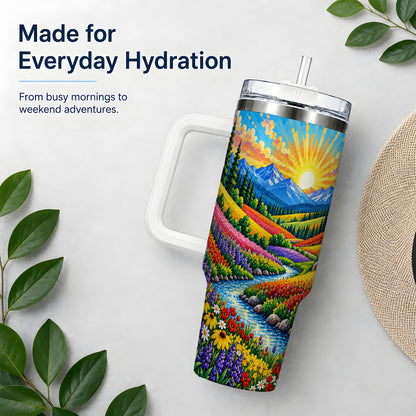 Mountain Wildflower 40oz Tumbler, Colorful Alpine Meadow Landscape