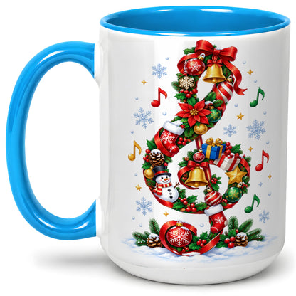#pl[15oz|Blue] Christmas Music Treble Clef Ceramic Mug for Music Lovers