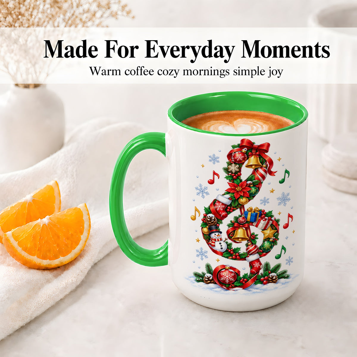 #pl[15oz|Green] Christmas Music Treble Clef Ceramic Mug for Music Lovers