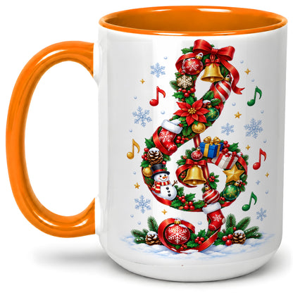 #pl[15oz|Orange] Christmas Music Treble Clef Ceramic Mug for Music Lovers