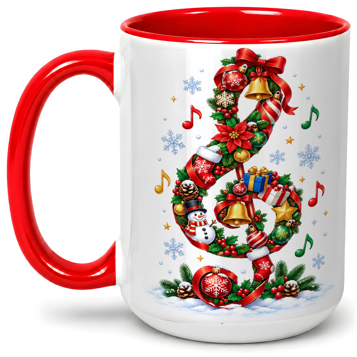 #pl[15oz|Red] Christmas Music Treble Clef Ceramic Mug for Music Lovers