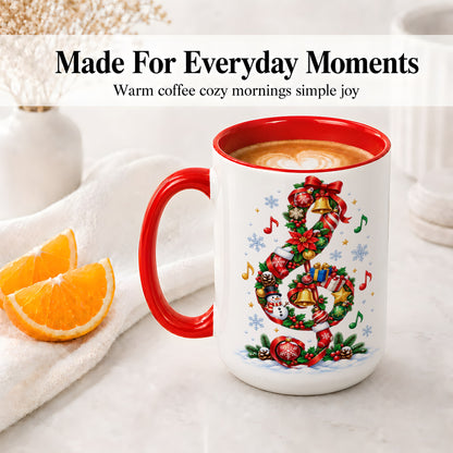 #pl[15oz|Red] Christmas Music Treble Clef Ceramic Mug for Music Lovers