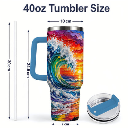 #pl[40oz|Blue] Ocean Wave Sunset 40oz Tumbler, Colorful Surf Horizon Coastal Art