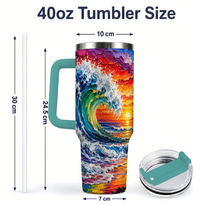 #pl[40oz|Green] Ocean Wave Sunset 40oz Tumbler, Colorful Surf Horizon Coastal Art