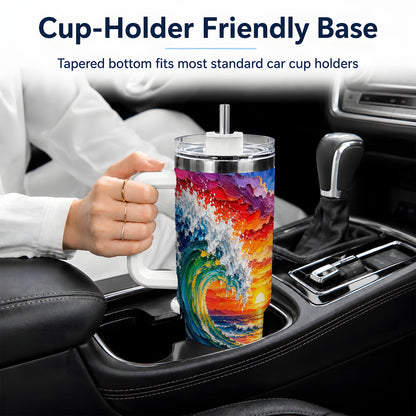 Ocean Wave Sunset 40oz Tumbler, Colorful Surf Horizon Coastal Art