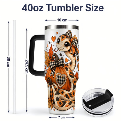 #pl[40oz|Black] Cute Fall Snake 40oz Tumbler, Maple Leaf Pumpkin Seasonal Artwork