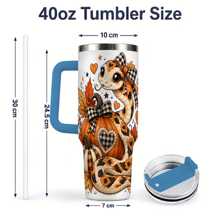 #pl[40oz|Blue] Cute Fall Snake 40oz Tumbler, Maple Leaf Pumpkin Seasonal Artwork