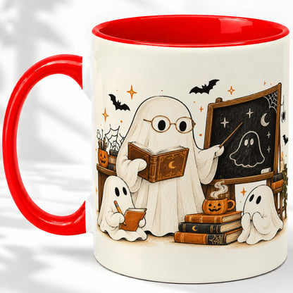 Halloween Teacher Ghost Ceramic Mug, Spooky Classroom Artwork