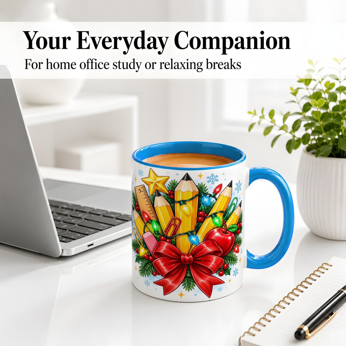 #pl[11oz|Blue] Christmas Teacher Ceramic Mug, School Supplies Holiday Artwork