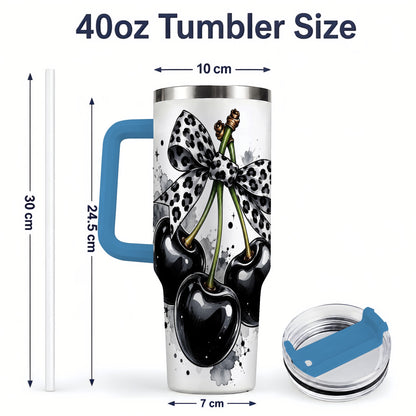 #pl[40oz|Blue] Black Cherry Bow 40oz Tumbler, Leopard Ribbon and Ink Splash Artwork