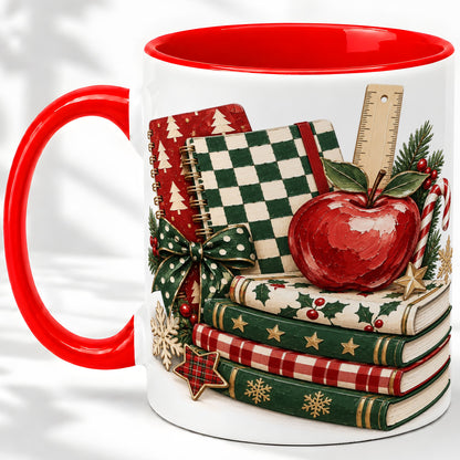 Christmas Teacher Book Lover Ceramic Mug, Apple Notebook Artwork