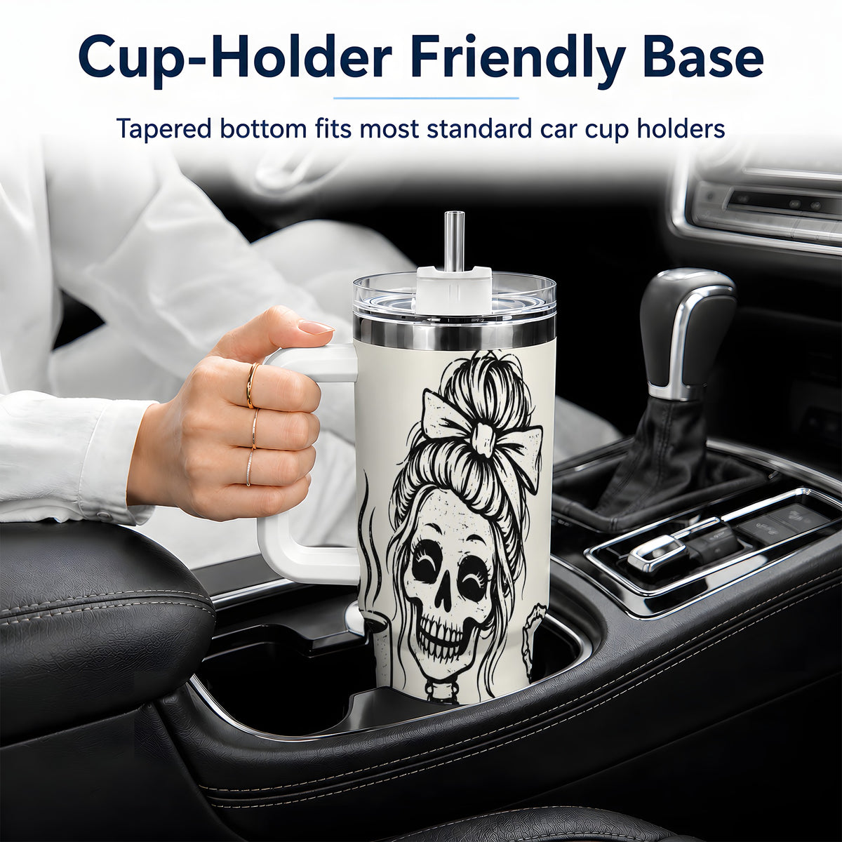 Coffee Skeleton 40oz Tumbler, Black and White Spooky Line Art Artwork