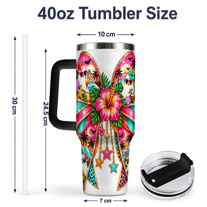 #pl[40oz|Black] Tropical Ghost Bow 40oz Tumbler, Stainless Steel Beach Halloween Art