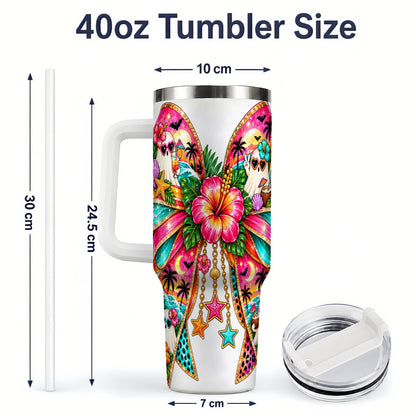 #pl[40oz|White] Tropical Ghost Bow 40oz Tumbler, Stainless Steel Beach Halloween Art
