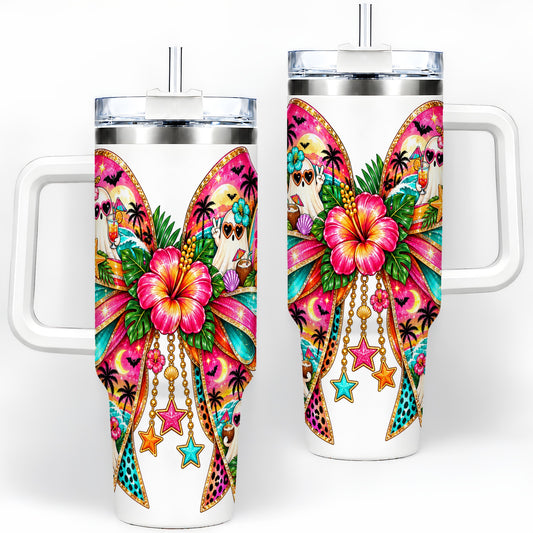 Tropical Ghost Bow 40oz Tumbler, Stainless Steel Beach Halloween Art