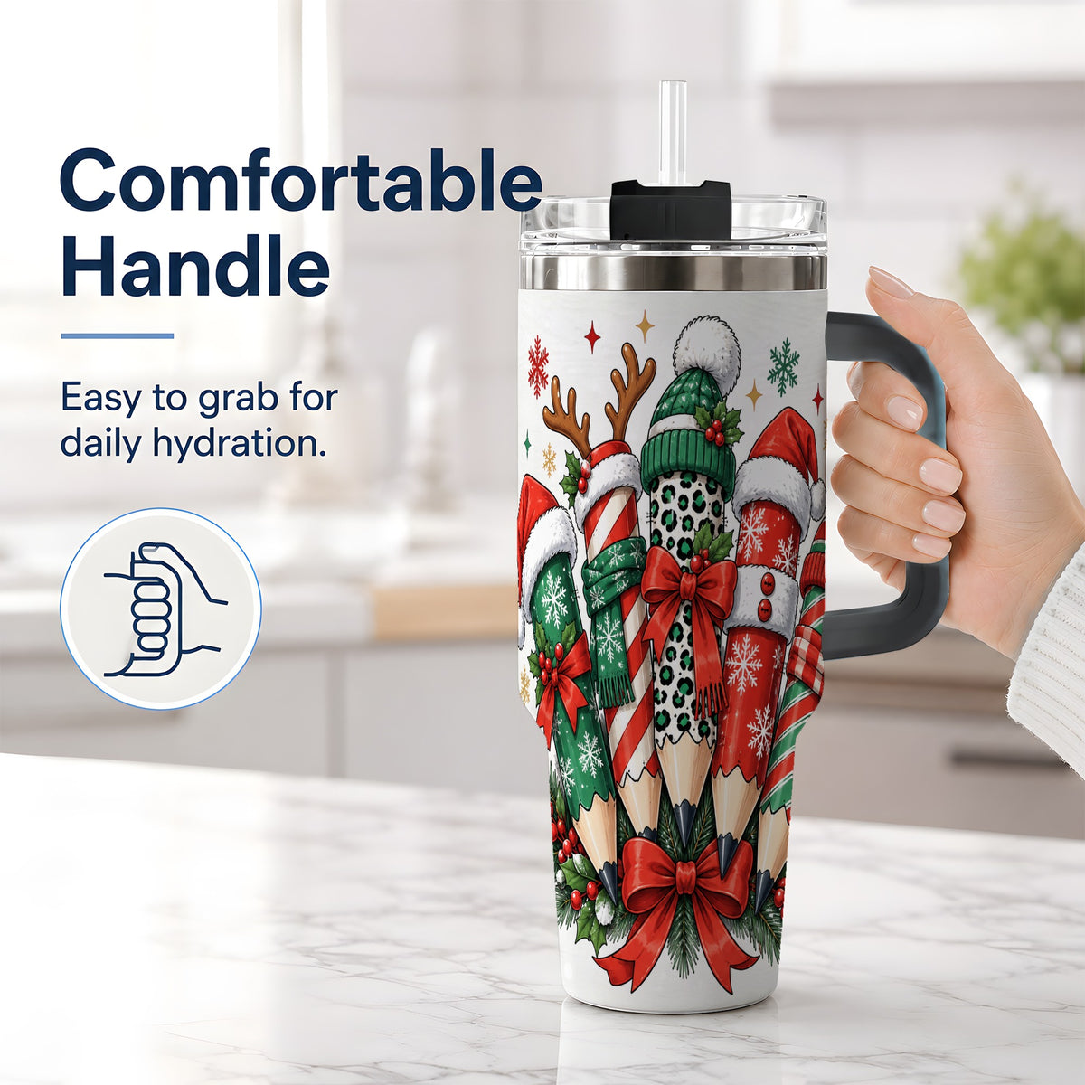 #pl[40oz|Black] Christmas Pencil 40oz Tumbler, Stainless Steel Drinkware for Classroom Use