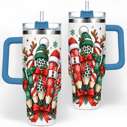 #pl[40oz|Blue] Christmas Pencil 40oz Tumbler, Stainless Steel Drinkware for Classroom Use