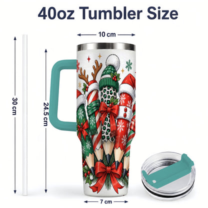 #pl[40oz|Green] Christmas Pencil 40oz Tumbler, Stainless Steel Drinkware for Classroom Use