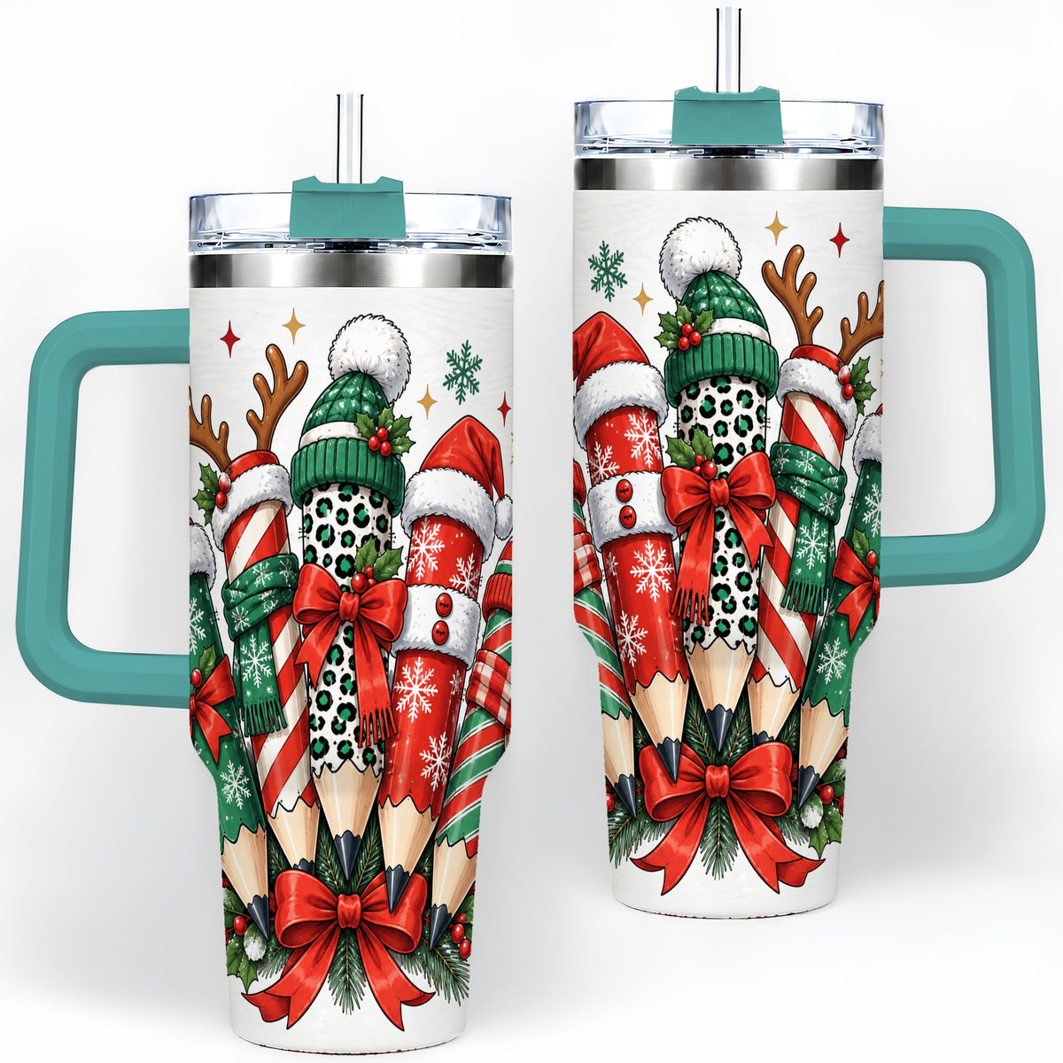#pl[40oz|Green] Christmas Pencil 40oz Tumbler, Stainless Steel Drinkware for Classroom Use