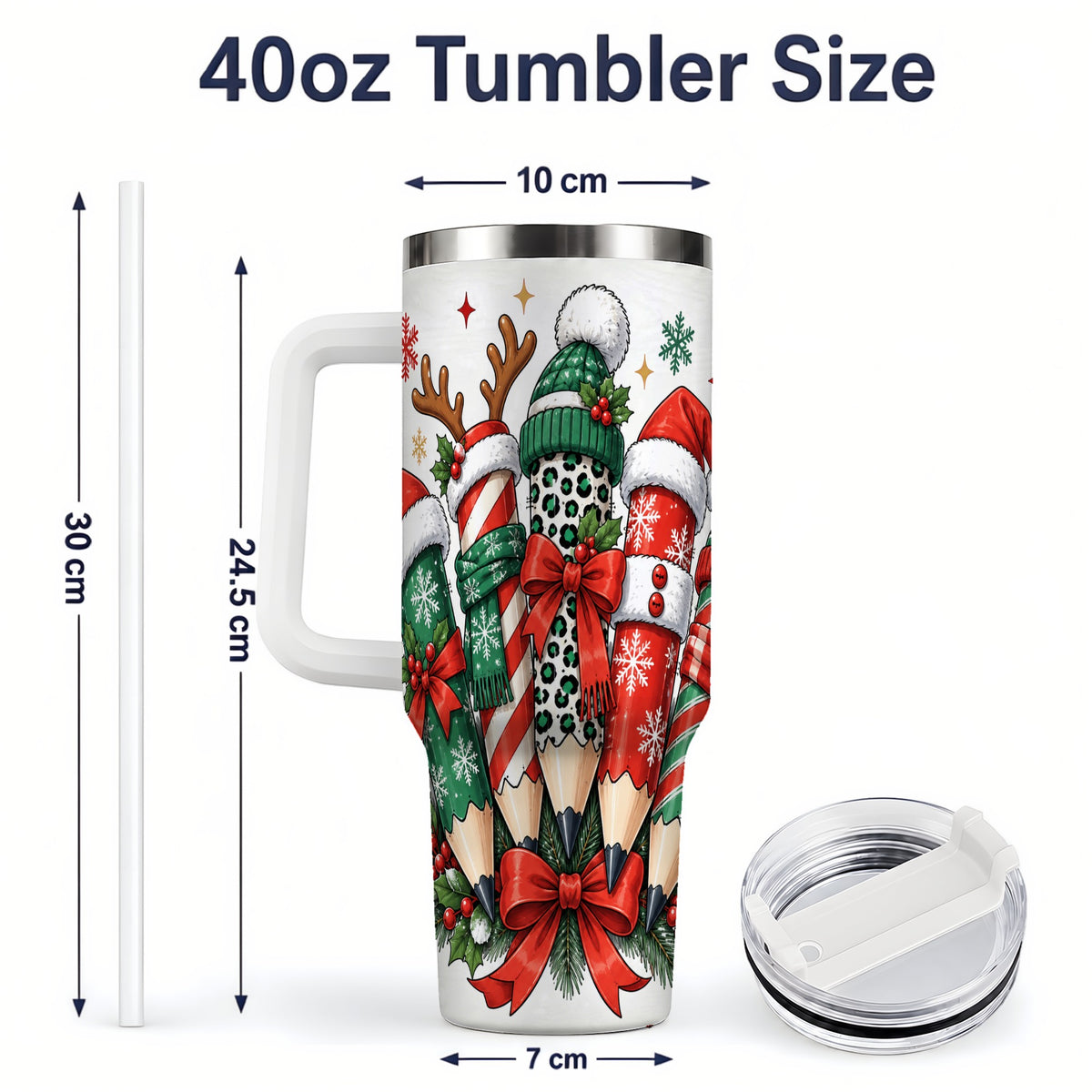 #pl[40oz|White] Christmas Pencil 40oz Tumbler, Stainless Steel Drinkware for Classroom Use