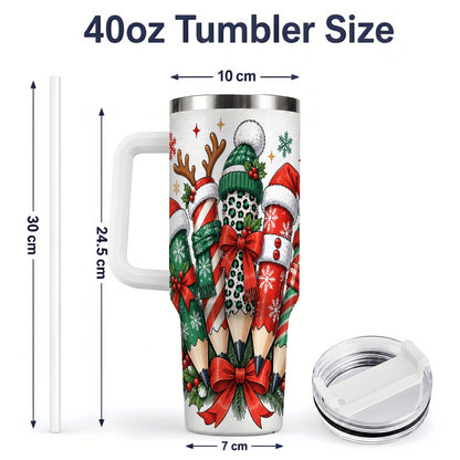 #pl[40oz|White] Christmas Pencil 40oz Tumbler, Stainless Steel Drinkware for Classroom Use