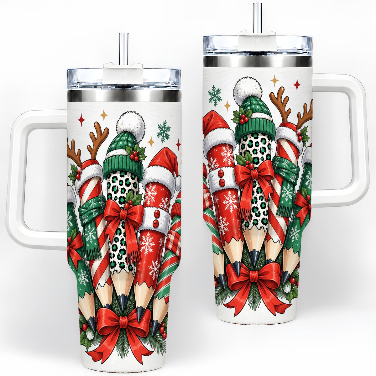 Christmas Pencil 40oz Tumbler, Stainless Steel Drinkware for Classroom Use