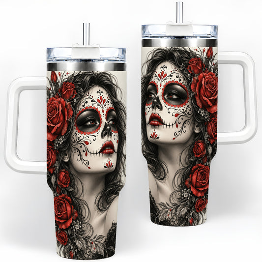Sugar Skull Rose 40oz Tumbler, Stainless Steel Drinkware for Daily Use