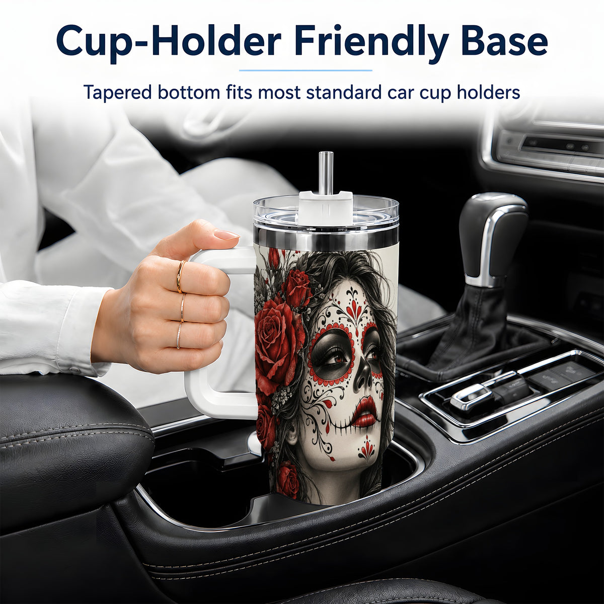 Sugar Skull Rose 40oz Tumbler, Stainless Steel Drinkware for Daily Use
