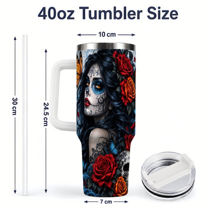 #pl[40oz|White] Sugar Skull Butterfly 40oz Tumbler, Stainless Steel for Daily Use