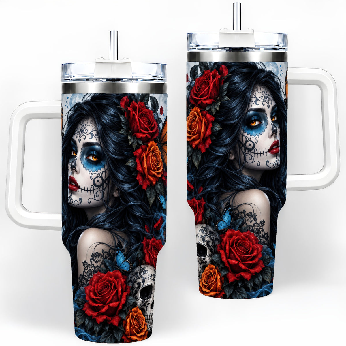 Sugar Skull Butterfly 40oz Tumbler, Stainless Steel for Daily Use