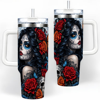 Sugar Skull Butterfly 40oz Tumbler, Stainless Steel for Daily Use