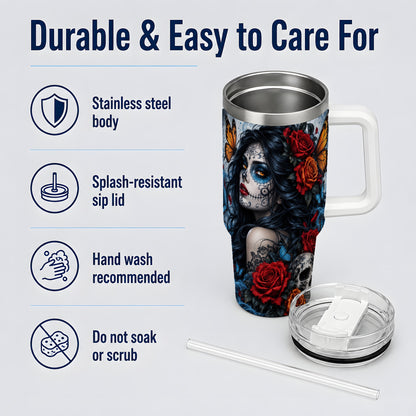 Sugar Skull Butterfly 40oz Tumbler, Stainless Steel for Daily Use