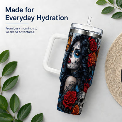 Sugar Skull Butterfly 40oz Tumbler, Stainless Steel for Daily Use