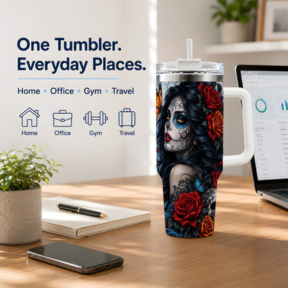 Sugar Skull Butterfly 40oz Tumbler, Stainless Steel for Daily Use