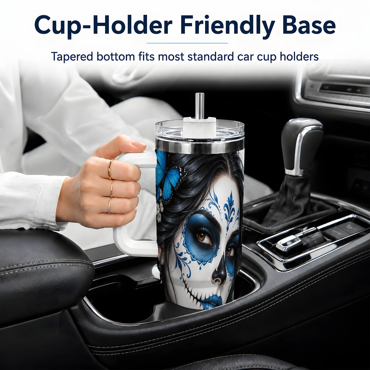 Blue Sugar Skull Butterfly 40oz Tumbler, Stainless Steel for Daily Use