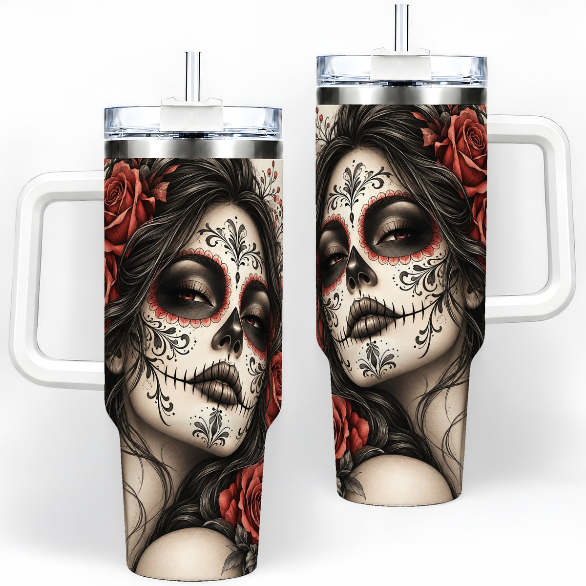 Vintage Sugar Skull Rose 40oz Tumbler, Stainless Steel for Daily Use