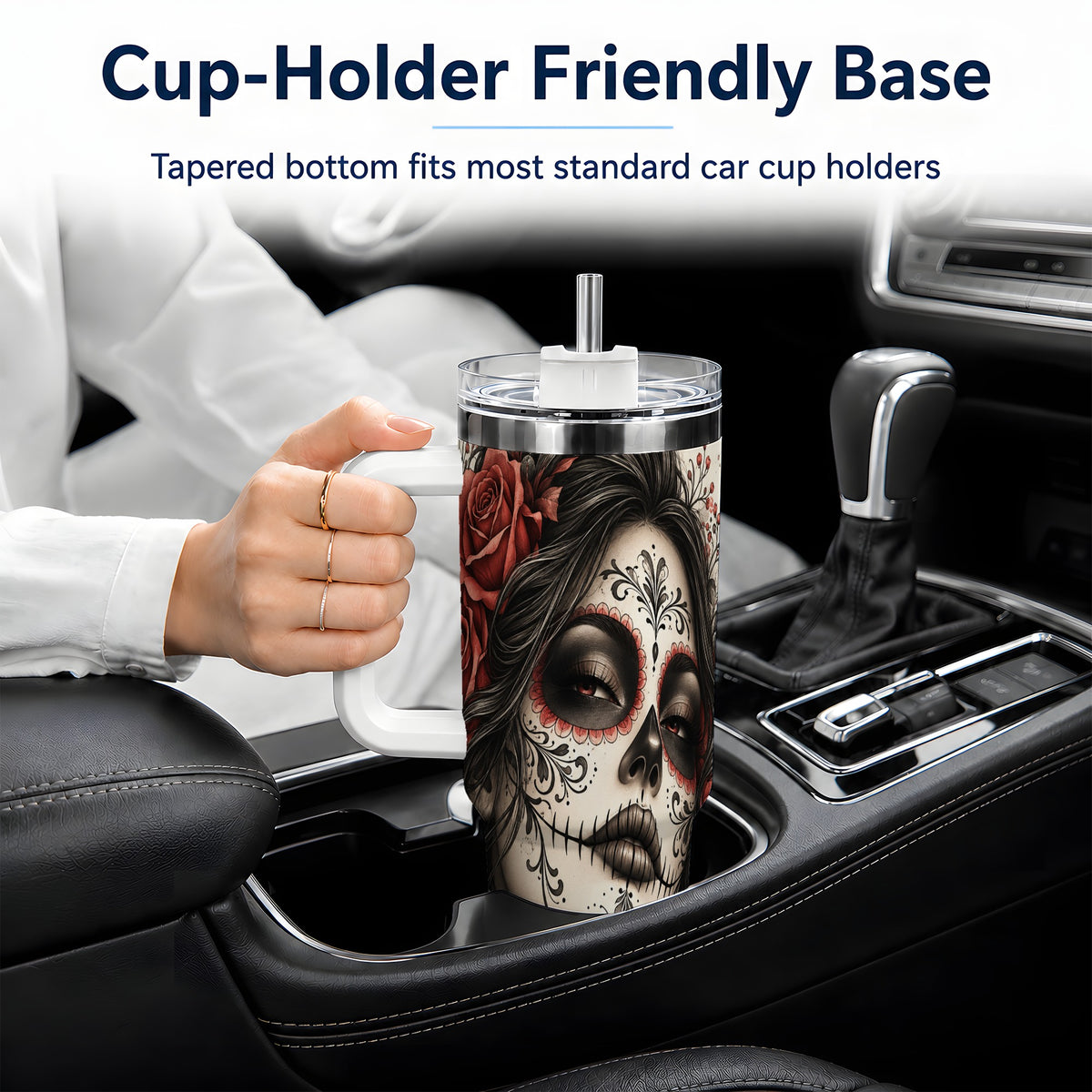 Vintage Sugar Skull Rose 40oz Tumbler, Stainless Steel for Daily Use
