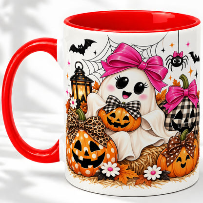 Cute Halloween Ghost Accent Mug with Pumpkin Bow Art for Coffee