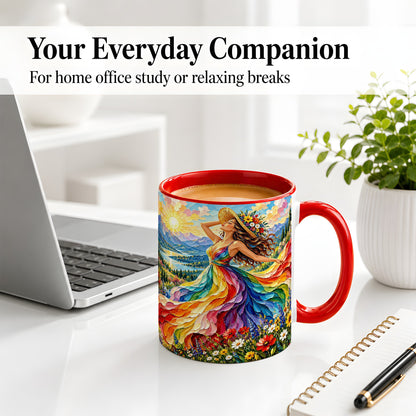 #pl[11oz|Red] Rainbow Dress Woman Accent Mug with Mountain Landscape Artwork