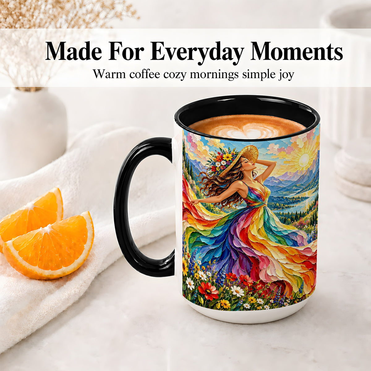 #pl[15oz|Black] Rainbow Dress Woman Accent Mug with Mountain Landscape Artwork
